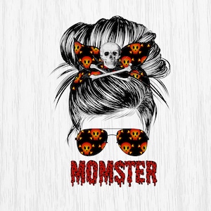 Halloween Momster Messy Bun PNG Creepy Mom Life Sublimation DIGITAL Image High Resolution 300 DPI Commercial Use ok