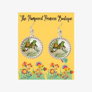 Frog and Toad Together are Friends Dangle Drop Earrings Frog Toad Jewelry Gift "Toad sat and did nothing. Frog sat with him." With Gift Box