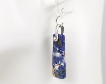 Blue, White and Brown Dangle Gemstone Pendant Earrings, About 2" Long, Multi-color Sodalite Stones, .925 Sterling Silver, Free Shipping 5096