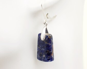 Blue and Orange Sodalite Gemstone Dangle Earrings, Natural Stones, Trapezoid Shape, Lever Back Ear Wires, .925 Sterling, #5097