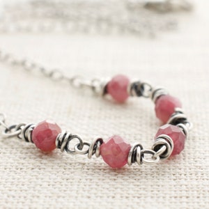 Faceted Petite Pink Tourmaline Gemstone Necklace with 5 Wire Wrapped Links of Faceted 3/16 Inch Wide Beads, .925 Sterling Silver, 5073 image 8