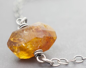 Orange Citrine Gemstone Necklace, Pendant Jewelry, November Birthstone Gift, .925 Sterling Silver, Ready to Ship, Made by Seller, #4949