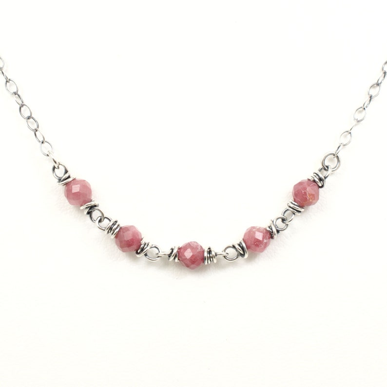 Faceted Petite Pink Tourmaline Gemstone Necklace with 5 Wire Wrapped Links of Faceted 3/16 Inch Wide Beads, .925 Sterling Silver, 5073 image 5