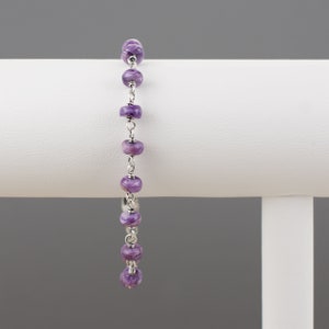 Charoite Purple Gemstone Bracelet, 1/4 Inch x 1/16 Inch, .925 Sterling Silver Metal, Handmade Links Made by Seller, Lobster Clasp, 4936 image 6