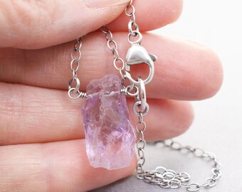 February Birthstone, Stone 7/8" Tall, Rustic Light Purple Gemstone, Amethyst or Lavender Wire Wrapped Pendant, .925 Sterling Silver,  #5817