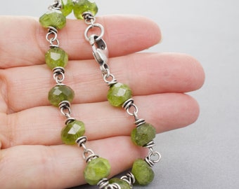 Rustic Green Peridot Gemstones with Randomly Cut Facets, August Birthstone Gift, Wire Wrapped Sterling Silver, Beads 3/8" of an Inch, #4795.