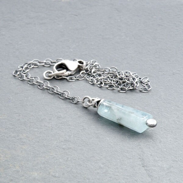 Aquamarine Pendant Necklace, Aquamarine Necklace, March Birthstone, Sterling Silver, Aquamarine Gemstone Necklace, Wire Wrapped,  #4735