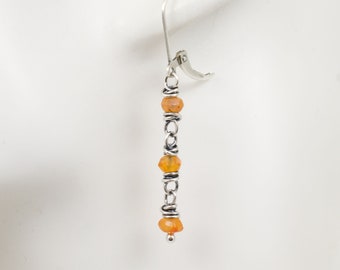 Orange Carnelian Gemstone Dangle Earrings With Handmade Wire Wrapped Links, Sterling Silver and Gemstones, Lever Back Ear Wires, #4700