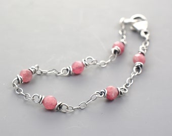 Petite Faceted Round Pink Tourmaline Gemstone Beaded Bracelet, October Birthstone, .925 Sterling, Beads 3/16" Wide, Wire Wrap by Seller 5155
