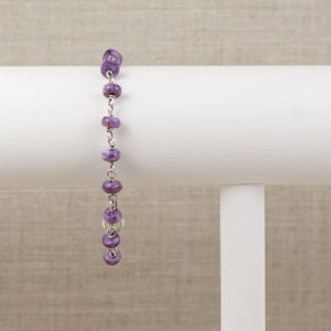 Charoite Purple Gemstone Bracelet, 1/4 Inch x 1/16 Inch, .925 Sterling Silver Metal, Handmade Links Made by Seller, Lobster Clasp, 4936 image 7