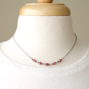 Faceted Petite Pink Tourmaline Gemstone Necklace with 5 Wire Wrapped Links of Faceted 3/16 Inch Wide Beads, .925 Sterling Silver, 5073 image 7