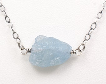 Rustic Aquamarine Gemstone Pendant Necklace, Stone is 5/8" wide and 1/2" tall, Bumpy Shaped Stone, Sterling Silver, Lobster Claw Clasp #5005