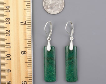 Green African Jade Pendant Dangle Gemstone Earrings, Sterling Silver Lever Back Wires, Rectangular Pendants, Ready to Ship, Gift, #5199 B
