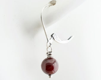 Red Garnet January Birthstone Gemstone Earrings with Sterling Silver Lever Back Ear Wires Just Over 1" Long, Short Dangle Round Beads, 4961