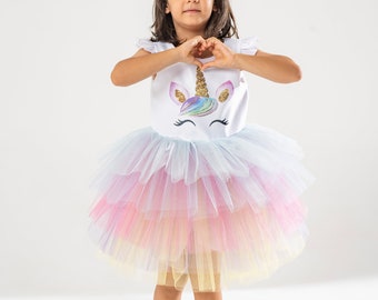 Costume Unicorno Luminoso Per Bambine – Gonna Tutù Con LED, Fascia, Bacchetta E Ali, Per Halloween E Feste