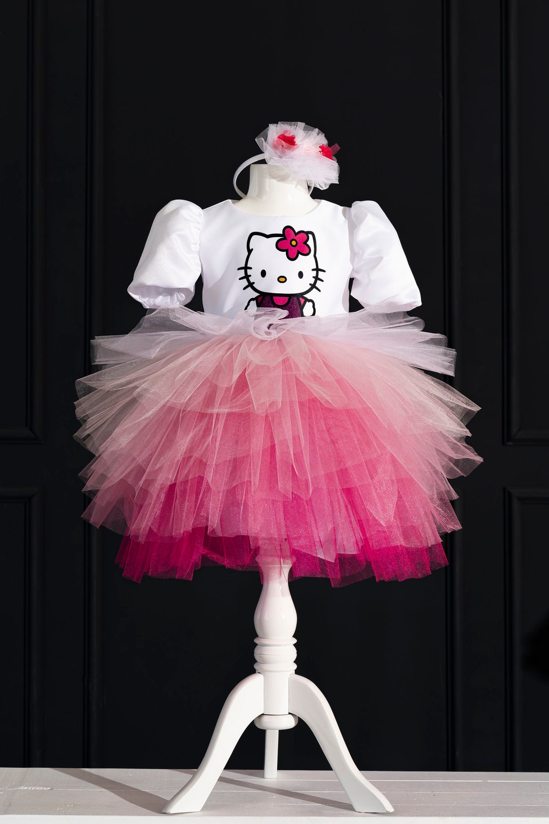 Hello Kitty Toddler Costume: Pink Tulle Birthday Dress With Crown