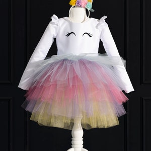 Einhorn-Regenbogen-Geburtstags-Kleid für Mädchen, Kleinkind-Tutu-Kostüm mit funkelndem Oberteil und Stirnband, magisches Partygeschenk für Baby-Mädchen