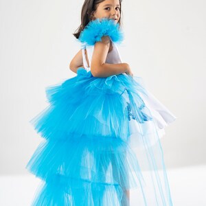 Elsa Princess Dress: Blue Tulle Gown with Detachable Cape, Crown & Wand