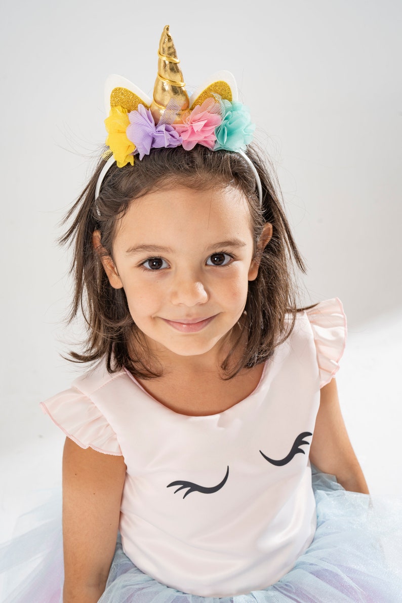 Girls Unicorn Rainbow Tulle Dress With Headband - Princess Party Outfit, Birthday Halloween Christmas Costume