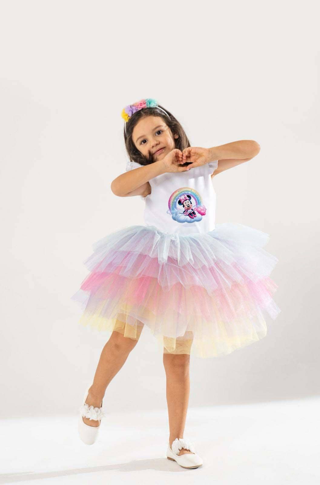 minnie mouse birthday tutu dress Rainbow Dress: Party Costume With Crown length 8 1/2 long Mother of the Bride Dress Strapless Black Tiered A-line Size:4 US