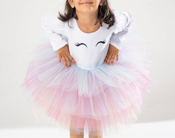 Vestido de aniversário de unicórnio: tutu de tule, faixa de cabeça de chifre