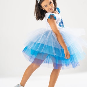 Elsa Princess Dress: Ice Blue Tulle Gown, Birthday Costume + Crown & Scepter