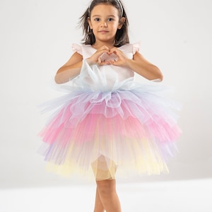 Unicorn Rainbow Birthday Dress For Girls, Toddler Tutu Party Outfit With Horn Headband, Magical Costume For Kids, Gift For Little Girl