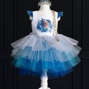 Elsa Princess Tulle Dress with Crown & Scepter: Frozen Birthday Gown