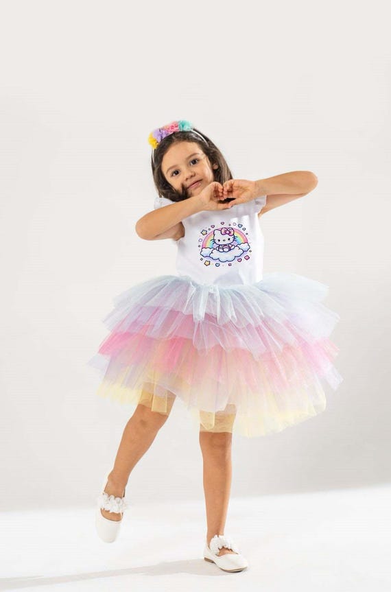 Hello Kitty Birthday Tutu Dress: Rainbow Party Costume With Crown - Etsy