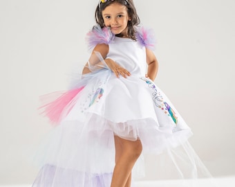 Vestido de tutú de unicornio para niña: disfraz de fiesta de cumpleaños arcoíris con corona