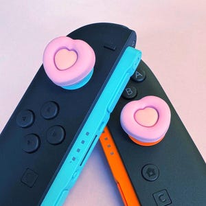 SWITCH 2 Thumb Grips (Nintendo 2025) - Cute Pastel Hearts - thick comfortable high quality comfy thumb caps pair (Joycons not included)