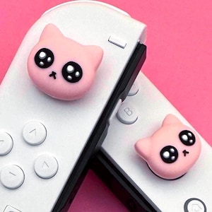 Thumb Grips - Nintendo Switch/OLED - Blush Sad Cats - thick and comfortable high quality cute thumb caps pair. (Joycons not included)
