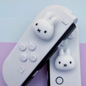 Thumb Grips - Nintendo Switch/OLED - White Bunnies - thick cute comfortable high quality thumb caps pair. (Joycons not included)
