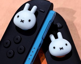 SWITCH 2 Thumb Grips (2025) - White Bunnies - thick cute comfortable high quality thumb caps pair. (Joycons not included)