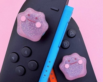 SWITCH 2 Thumb Grips (2025 console) - Pink Glitter Ditto - thick comfortable high quality thumb caps pair (Joycons not included)