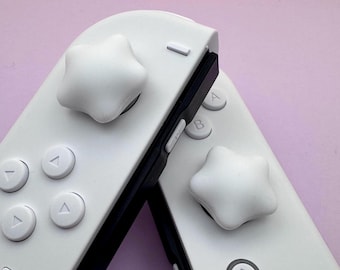 Thumb Grips - Nintendo Switch/OLED - Snow White Stars- thick comfortable high quality star thumb caps pair. (Joycons not included)
