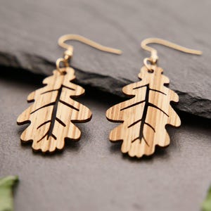 Handcrafted Wooden Earrings, Oak Leaf Shape - Nature-Inspired Jewelry Gift for her