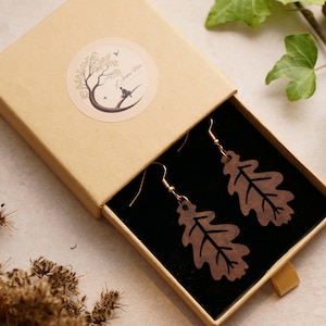 Handcrafted Wooden Earrings, Oak Leaf Shape - Nature-Inspired Jewelry Gift for her