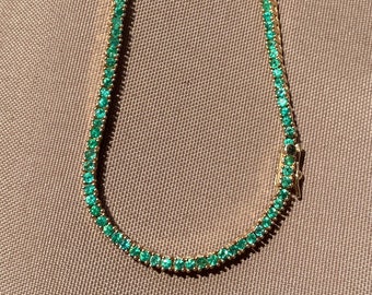 14K Gold Emerald Tennis Necklace