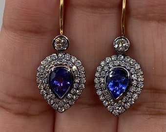 14K Yellow and black Gold pear shaped tanzanite earrings