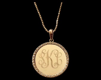 14K Yellow Gold diamond custom monogram necklace made to order christmas gift birthday gift for her