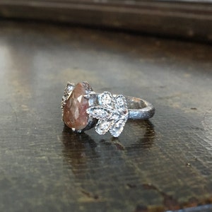 Fairy dream red brown gray custom 1 carat rose cut diamond solitaire branch pave white diamond twig band rustic engagement ring image 4