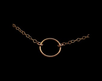 14K gold filled Tiny Smooth Polished Gold Karma Circle round chain necklace as seen on Brigitte Patton