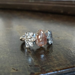 Fairy dream red brown gray custom 1 carat rose cut diamond solitaire branch pave white diamond twig band rustic engagement ring image 5