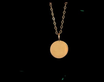 22K yellow gold disc coin necklace hand stamped necklace initial necklace monogram necklace mommy necklace birthday gift anniversary gift