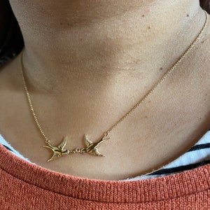 14K Gold and diamond Kissing birds necklace Yellow Gold rose gold white Gold G SI1 diamonds lovebirds necklace vintage sparrow image 2