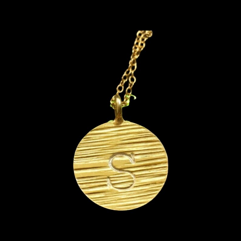 24k Gold vermeil sunshine handstamped custom initial disc boho necklace image 1