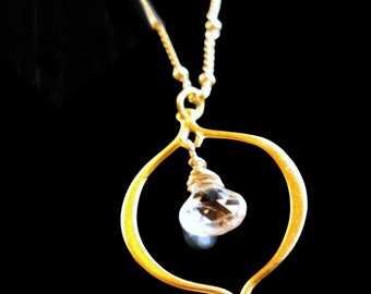 The light Within 24K Gold vermeil lotus petal and white topaz briolette necklace