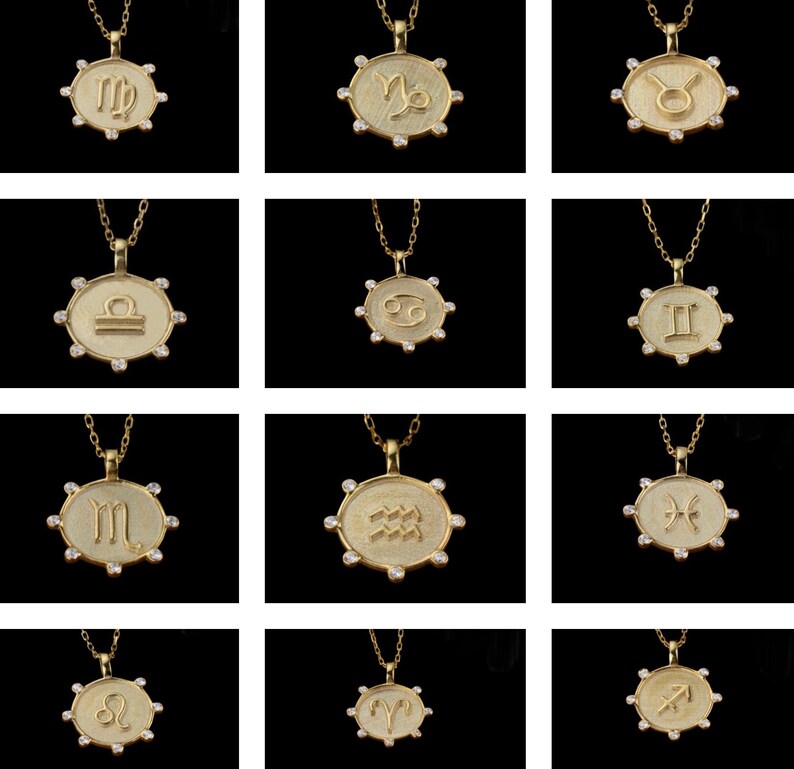 14K Gold and Diamond necklace Zodiac necklace image 3