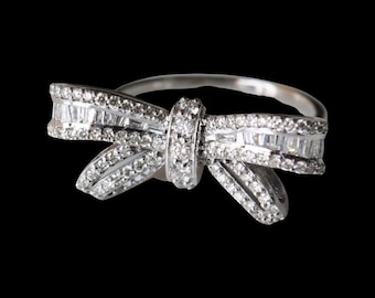 14K Gold and Diamond bow ring G VS diamonds .50 ctw baguette diamonds round diamonds